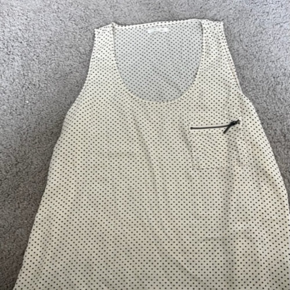 White & Black Polka Dot Tank Top with Zippers on Sides